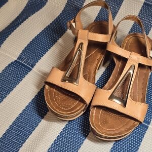 Women’s Tan T-Strap Wedge Sandals